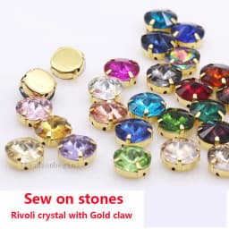 24Colors 6/8/10/12/14/16/18/25MM Rivoli Round Sew on Rhinestone Crystal With Golden Button For Garments Jewelry Shoes Diy Trims