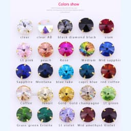 24Colors 6/8/10/12/14/16/18/25MM Rivoli Round Sew on Rhinestone Crystal With Golden Button For Garments Jewelry Shoes Diy Trims