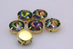 24Colors 6/8/10/12/14/16/18/25MM Rivoli Round Sew on Rhinestone Crystal With Golden Button For Garments Jewelry Shoes Diy Trims