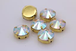 24Colors 6/8/10/12/14/16/18/25MM Rivoli Round Sew on Rhinestone Crystal With Golden Button For Garments Jewelry Shoes Diy Trims