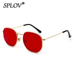 Hexagon Men Women Sunglasses Square Polygon Sun Glasses Brand Designer Retro Shades Metal Frame Eyewear TOP UV400 De Sol Hombre