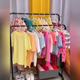 Double Rail Clothes Rack Standing Clothes Rail Shoes Rack Storage Shelf Wall Clothes Rack for Wardrobe Room Bedroom Living Room