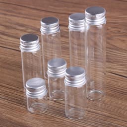 10 pieces 5ml/6ml/7ml/10ml/14ml/18ml/20ml/25ml/30ml Glass Bottles with Aluminium Lids Small Mini Glass Jars 9 Sizes U-pick