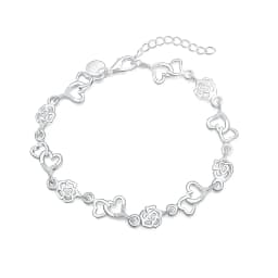 Beautiful 925 Sterling Silver Bracelet for Women Bracelet HEART Lovely Flower Chain Fashion Wedding Party Cute Lady Nice Jewelry
