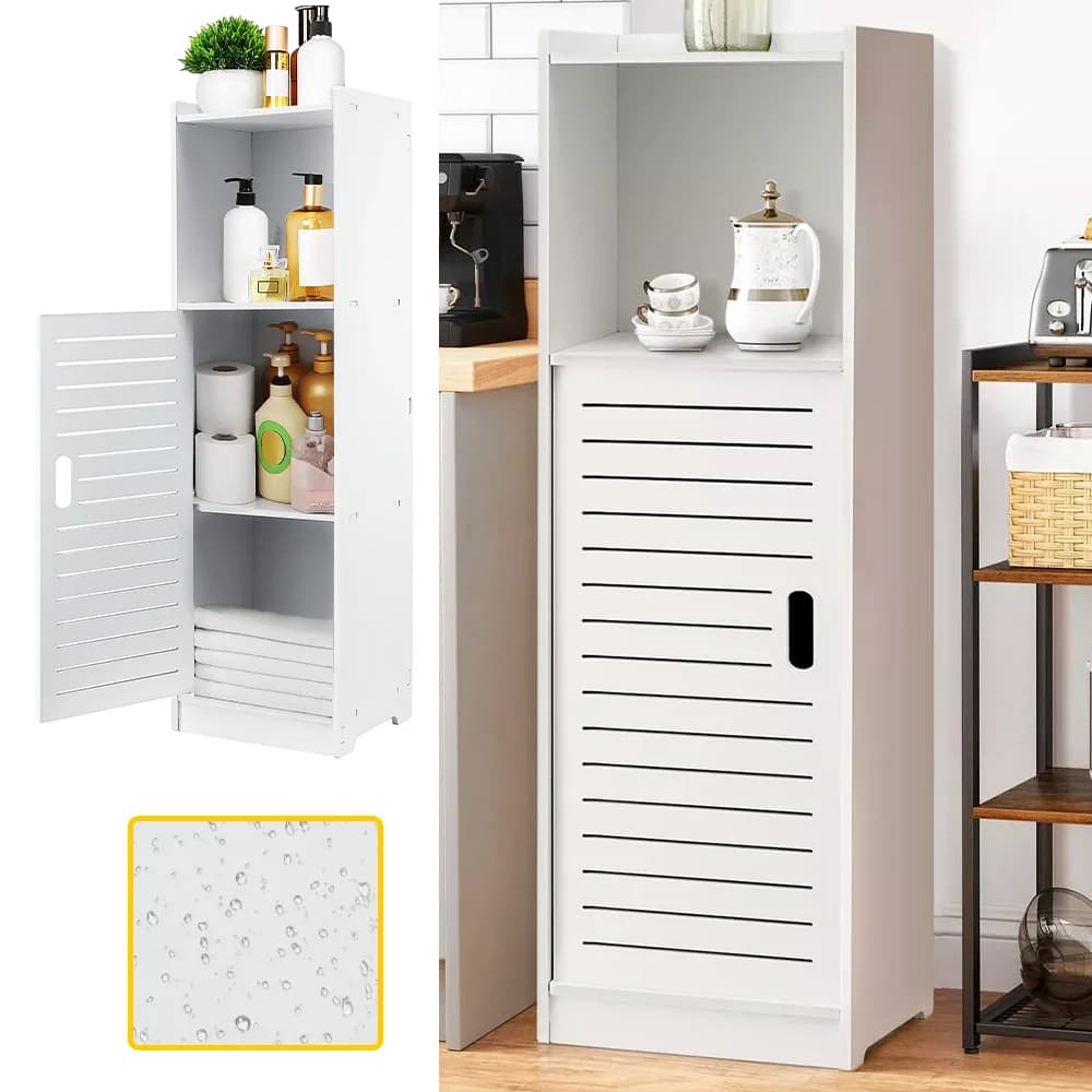 White Waterproof Bathroom Organizer Cabinet - Free Standing Storage Unit Cabinets & Cupboards