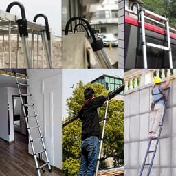 5m Portable Heavy Duty Multi-Purpose Aluminium Telescopic Ladder Extendable, with Detachable Hook, 150 Kg Load Capacity, Black