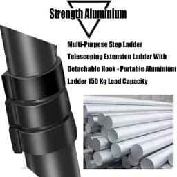 5m Portable Heavy Duty Multi-Purpose Aluminium Telescopic Ladder Extendable, with Detachable Hook, 150 Kg Load Capacity, Black