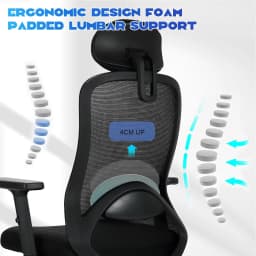 Durrafy Ergonomic Office Chair High Back Adjustable Armrests Lumbar Support 90°-130° Tilt Lockable Mesh Computer Chair Black