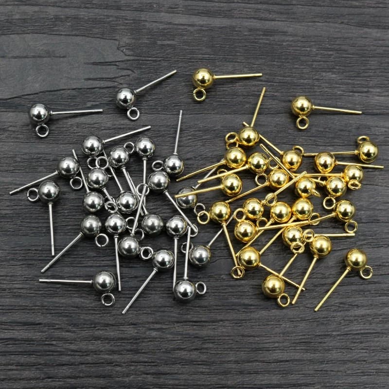 30pcs 3/4/5/6mm 316 Stainless Steel Ball Pin Findings Stud Earring Basic Pins Stoppers Connector For DIY Jewelry Making Supplies