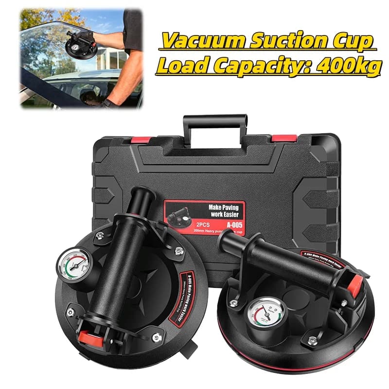 2 PCS 8 Inch Vacuum Suction Cup Lifting Tool with Pressure Gauge, 400 kg Tile Lifter, Strong Vacuum Handle for Glass, Marble