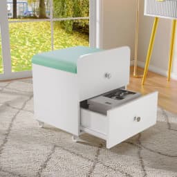 Vanity Stool Chair with Storage, Square Makeup Vanity Stool Side Table with Storage Drawer, Padded Seat for Bedroom, Living Room