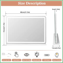 80CM Large LED Hollywood Vanity Mirror 3 Color Dimmable Touch Control CRI≥90 Light Strip Make Up Mirror for Dressing Table