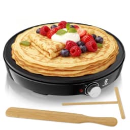 SUPERLEX Electric Crepe Maker 1000W 30cm Non-Stick Pancake Griddle, Adjustable Temperature Control LED Ready Light, Includes Batter Spreader & Spatula, Portable Crepe Pan for Home Making Crepes Blintzes Pancakes