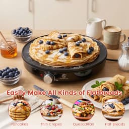 SUPERLEX Electric Crepe Maker 1000W 30cm Non-Stick Pancake Griddle, Adjustable Temperature Control LED Ready Light, Includes Batter Spreader & Spatula, Portable Crepe Pan for Home Making Crepes Blintzes Pancakes