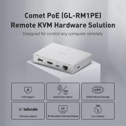 GL.iNet Comet PoE GL-RM1PE Remote KVM Control Over Internet - PoE/Type - C Dual Power Option 4K@30Hz,32GB EMMC Tailscale Support for PC Server Remote Access Power Management Adapted KVM Switches