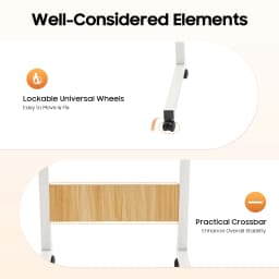 Adjustable Laptop Desk, Mobile Tabletop Stand with 4 Lockable Wheels, 15kg Load Rolling Study Table Computer Workstation