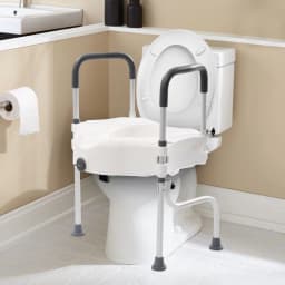 Aluminum Alloy Toilet Seat Raiser & Safety Frames for Elder with Armrests Elevator 110mm 150Kg Weight Capacity White