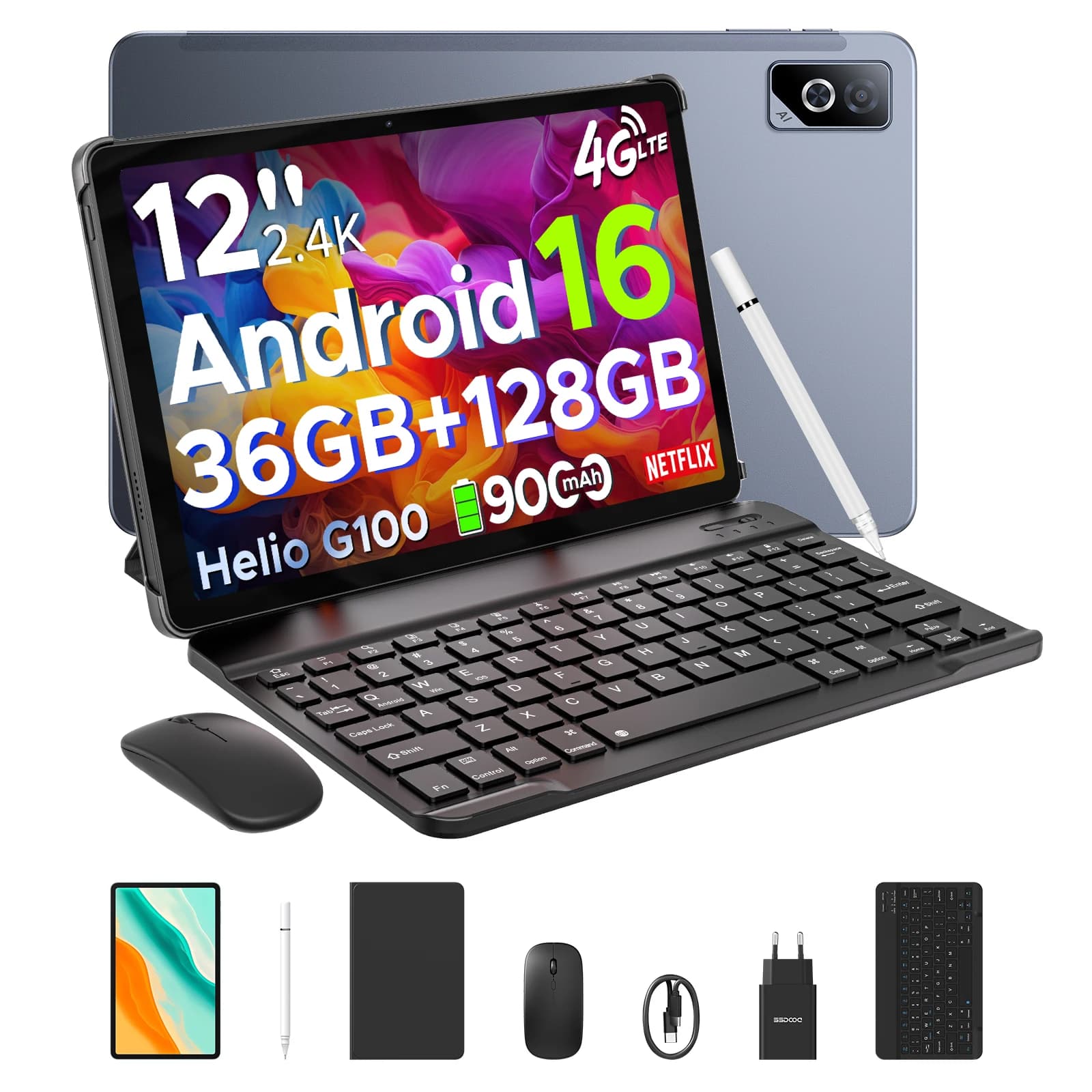 DOOGEE Tab G6 Pro Tablet PC Gemini AI Android 16 12'' 2K Display 9000mAh Battery 8GB RAM 128GB ROM Ultra-thin Body Smart Pad