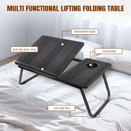 Foldable Laptop Desk Bed Table with Cup Slot & Adjustable Height Angle, Reading Holder Notebook Stand, 56x32.5cm