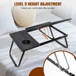 Foldable Laptop Desk Bed Table with Cup Slot & Adjustable Height Angle, Reading Holder Notebook Stand, 56x32.5cm