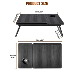 Foldable Laptop Desk Bed Table with Cup Slot & Adjustable Height Angle, Reading Holder Notebook Stand, 56x32.5cm