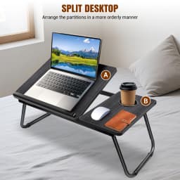 Foldable Laptop Desk Bed Table with Cup Slot & Adjustable Height Angle, Reading Holder Notebook Stand, 56x32.5cm