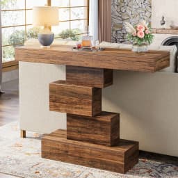Tribesigns Rustic Console Table, 108cm Slim Wood Sofa Side Table Behind Couch with Space Saving Geometric Base, Entryway Hallway