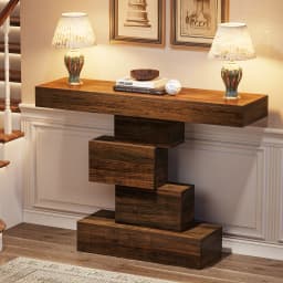 Tribesigns Rustic Console Table, 108cm Slim Wood Sofa Side Table Behind Couch with Space Saving Geometric Base, Entryway Hallway