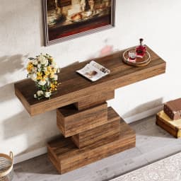 Tribesigns Rustic Console Table, 108cm Slim Wood Sofa Side Table Behind Couch with Space Saving Geometric Base, Entryway Hallway
