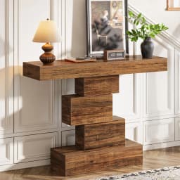 Tribesigns Rustic Console Table, 108cm Slim Wood Sofa Side Table Behind Couch with Space Saving Geometric Base, Entryway Hallway
