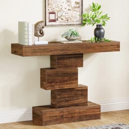 Tribesigns Rustic Console Table, 108cm Slim Wood Sofa Side Table Behind Couch with Space Saving Geometric Base, Entryway Hallway