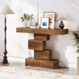 Tribesigns Rustic Console Table, 108cm Slim Wood Sofa Side Table Behind Couch with Space Saving Geometric Base, Entryway Hallway