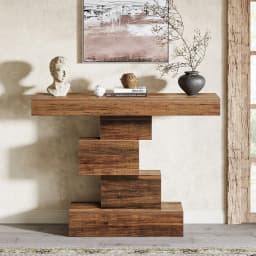Tribesigns Rustic Console Table, 108cm Slim Wood Sofa Side Table Behind Couch with Space Saving Geometric Base, Entryway Hallway
