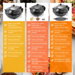 YIBAKE 12 Inch Black Electric Pizza Oven Countertop Maker Fireproof Ceramic Stone Heats up to 420℃ for Stone Baked Home Cooking