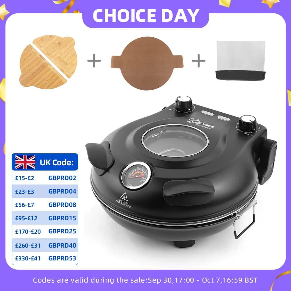 YIBAKE 12 Inch Black Electric Pizza Oven Countertop Maker Fireproof Ceramic Stone Heats up to 420℃ for Stone Baked Home Cooking