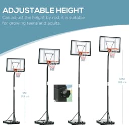 HOMCOM Basketball Hoop Freestanding 255-305cm Height Adjustable Stand w/ Wheels