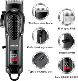 Solimpia Professional Hair Clipper Man's 1500mAh Cordless Barber Trimmer with LCD Display Stainless Steel Blade USB Rechargeable