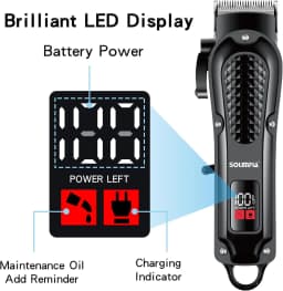 Solimpia Professional Hair Clipper Man's 1500mAh Cordless Barber Trimmer with LCD Display Stainless Steel Blade USB Rechargeable