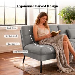 COMHOMA Fabric Sofa Bed 2 Seater Upgraded Frame 5-Gear Back Angle Adjustable Futon Sofa for Living Room