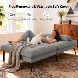 COMHOMA Fabric Sofa Bed 2 Seater Upgraded Frame 5-Gear Back Angle Adjustable Futon Sofa for Living Room