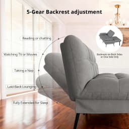COMHOMA Fabric Sofa Bed 2 Seater Upgraded Frame 5-Gear Back Angle Adjustable Futon Sofa for Living Room