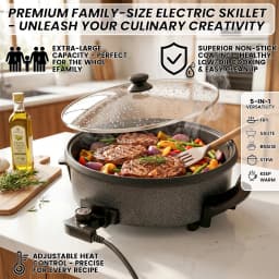 SUPERLEX 30cm Electric Multi Cooker 1500W Non-Stick Electric Skillet, 5 Adjustable Temperature Settings, Detachable Thermostat & Glass Lid, Multi Functional Pan for Hot Pot, Stir Fry and Stews