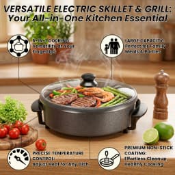SUPERLEX 30cm Electric Multi Cooker 1500W Non-Stick Electric Skillet, 5 Adjustable Temperature Settings, Detachable Thermostat & Glass Lid, Multi Functional Pan for Hot Pot, Stir Fry and Stews