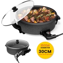 SUPERLEX 30cm Electric Multi Cooker 1500W Non-Stick Electric Skillet, 5 Adjustable Temperature Settings, Detachable Thermostat & Glass Lid, Multi Functional Pan for Hot Pot, Stir Fry and Stews