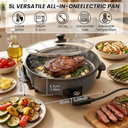 SUPERLEX 30cm Electric Multi Cooker 1500W Non-Stick Electric Skillet, 5 Adjustable Temperature Settings, Detachable Thermostat & Glass Lid, Multi Functional Pan for Hot Pot, Stir Fry and Stews