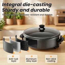 SUPERLEX 30cm Electric Multi Cooker 1500W Non-Stick Electric Skillet, 5 Adjustable Temperature Settings, Detachable Thermostat & Glass Lid, Multi Functional Pan for Hot Pot, Stir Fry and Stews