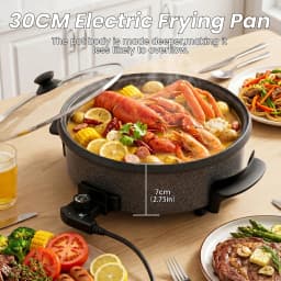 SUPERLEX 30cm Electric Multi Cooker 1500W Non-Stick Electric Skillet, 5 Adjustable Temperature Settings, Detachable Thermostat & Glass Lid, Multi Functional Pan for Hot Pot, Stir Fry and Stews