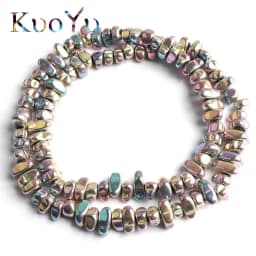 Natural Stone Flat Irregular Multicolor Plated Hematite Loose Spacer Beads For DIY Necklace Bracelet Jewelry Making 15" Strand