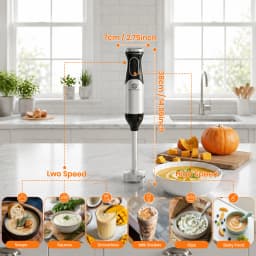 SUPERLEX Stainless Steel 600W Immersion Hand Blender + 304 Sharper Blades Non-slip 2 Speed Electric Steel Mixer Kitchen Gadget