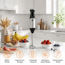 SUPERLEX Stainless Steel 600W Immersion Hand Blender + 304 Sharper Blades Non-slip 2 Speed Electric Steel Mixer Kitchen Gadget